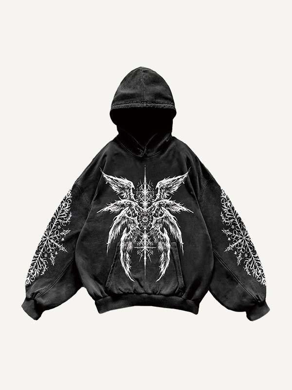 Eye&Wing&Graphic Print Slant Pockets Hoodie