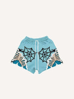 Skeleton&Spider Faux Decal Print Drawstring Waist Shorts