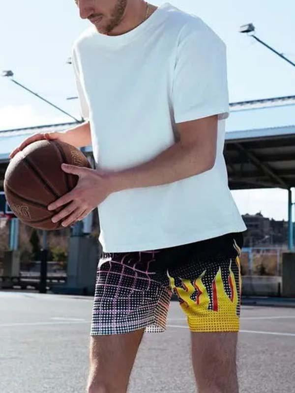 Fire Graphic Print Mesh Drawstring Waist Shorts