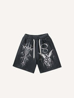 Figure&Wing Graphic Print Drawstring Waist Shorts