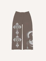 Figure&Cross&Floral Print Elastic Waist Pants