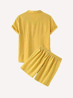 Solid Color Patch Pocket Drawstring Waist Two-Piece Set