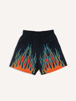 Fire Print Mesh Drawstring Waist Shorts