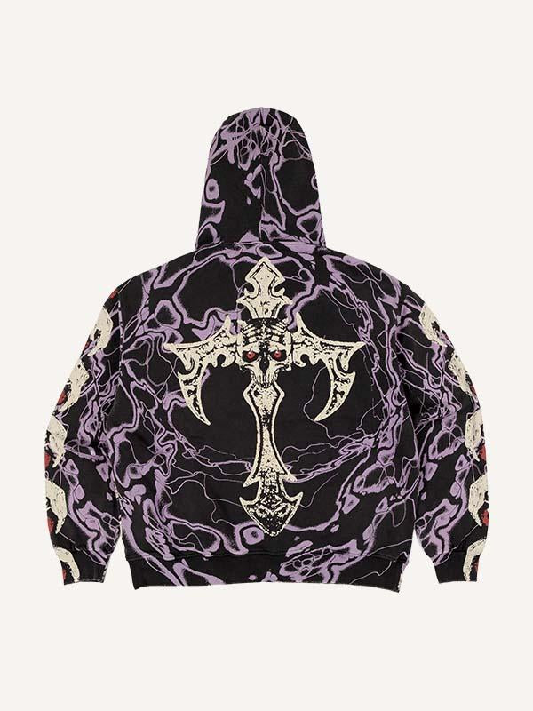 Eyeball&Demon Skull&Graphic Print Slant Pockets Hoodie