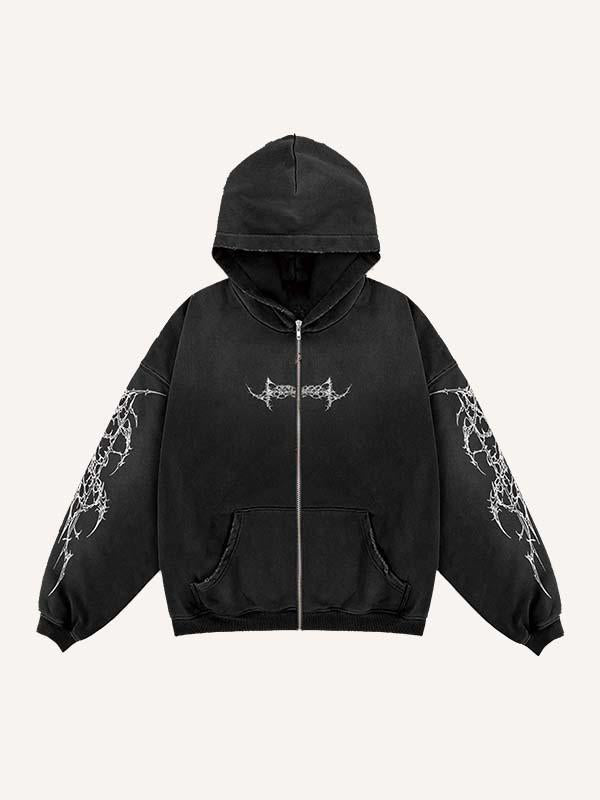 Figure&Wing&Graphic Print Zip Up Hooded Coat