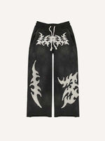 Graphic Faux Decal Print Elastic Waist Pants