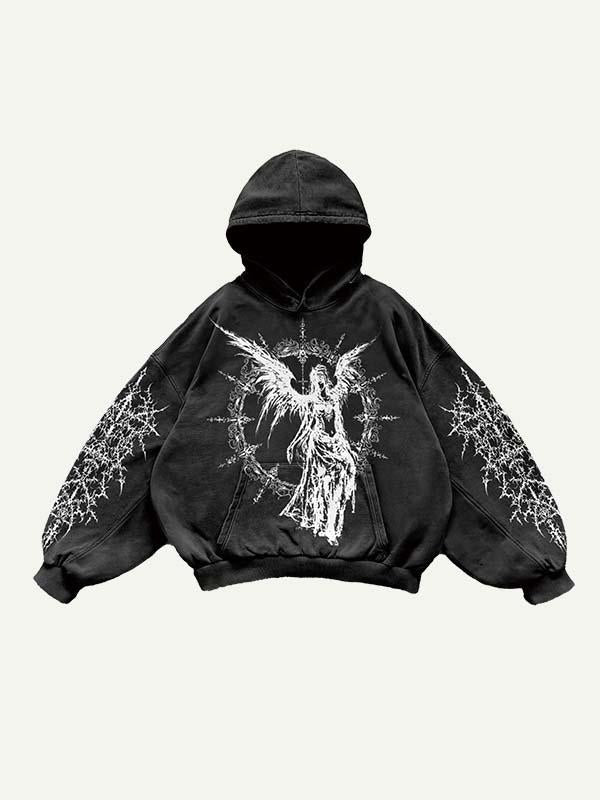 Figure&Wing Graphic Print Slant Pockets Hoodie