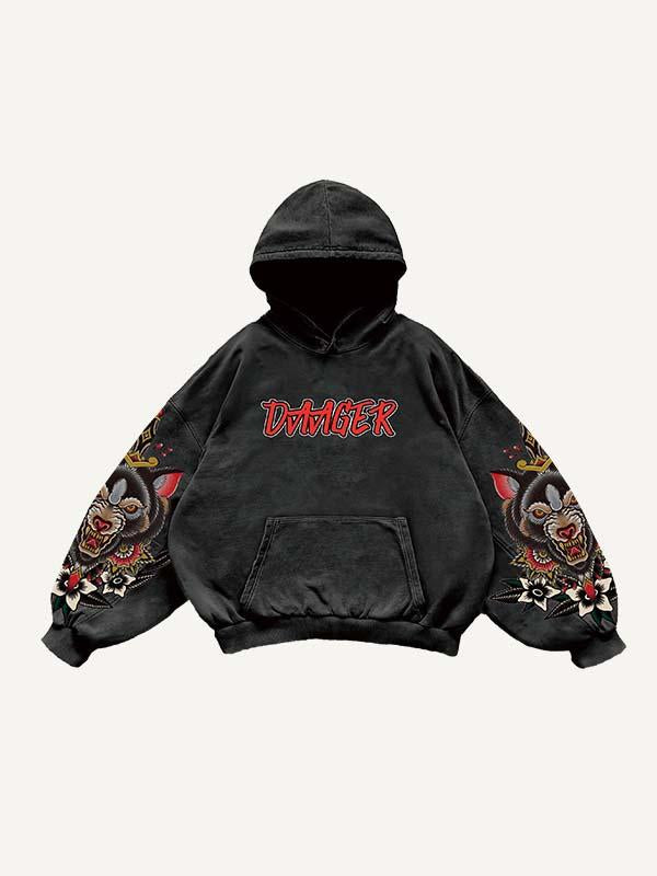 Letter&Animal Print Slant Pockets Hoodie