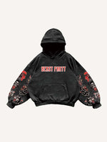 Animal&Letter Print Slant Pockets Hoodie