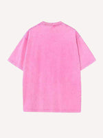 Distressed Washed Angel&Letter Print Round Neck T-shirt