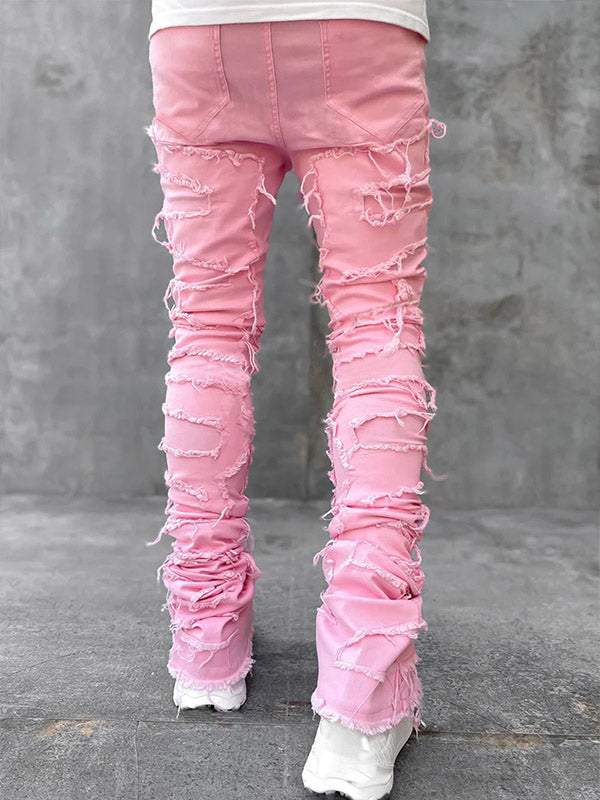 Solid Color Fringed Straight Leg Jeans