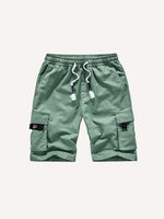 Solid Color Flap Pocket Side Drawstring Waist Cargo Shorts