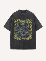 Distressed Washed Cross&Skeleton Print Round Neck T-shirt