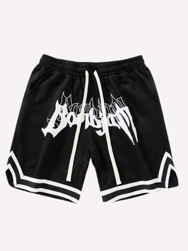 Striped Letter Graphic Drawstring Waist Shorts