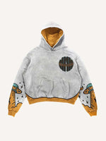 Colorblock UFO&Letter Graphic Print Slant Pockets Hoodie