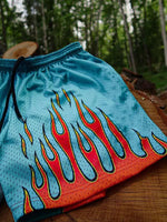 Fire Print Mesh Drawstring Waist Shorts