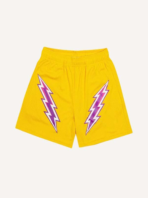 Lightning Print Mesh Drawstring Waist Shorts