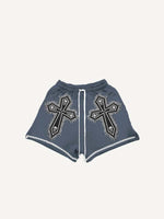 Skull&Letter&Cross Print Drawstring Waist Shorts