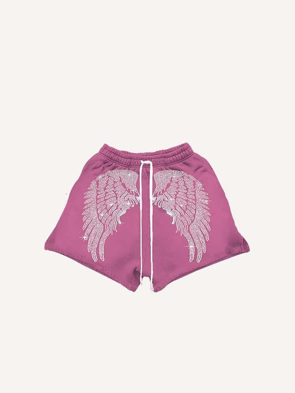 Wing Faux Decal Print Drawstring Waist Shorts