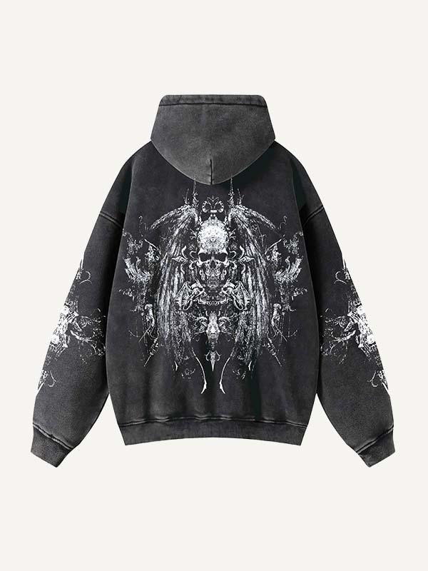 Skull&Cross Graphic Print Zip Up Slant Pockets Hooded Coat