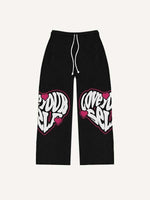 Heart&Letter Faux Decal Print Elastic Waist Pants